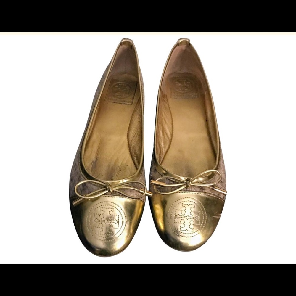 🌺GOLD🌺TORY BURCH EMBELLISHED FLATS🌺7.5M🌺 - Picture 2 of 8